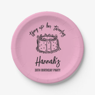 Black Bow Tying Up Her Twenties 30th Birthday Paper Plates
