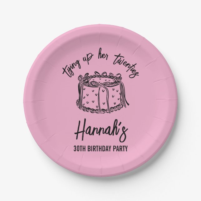 Black Bow Tying Up Her Twenties 30th Birthday Paper Plates (Front)