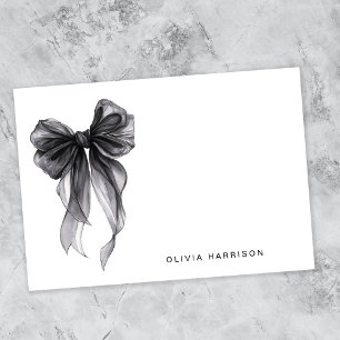 Black Bow Watercolor Monogram Note Card