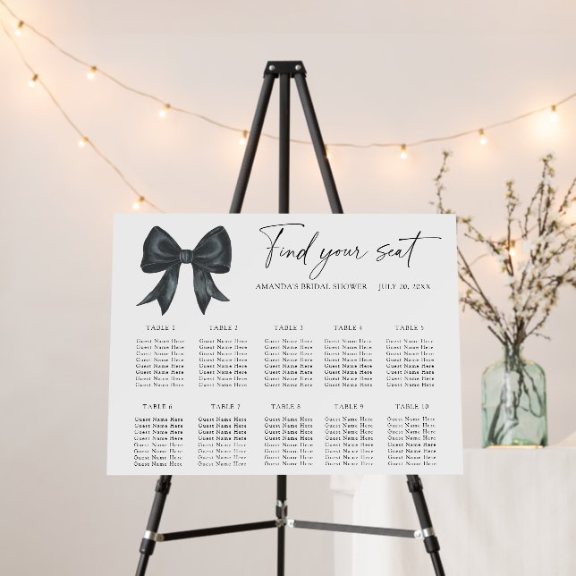 Black Bow Wedding seating chart Foam Board (In Situ (Stand))