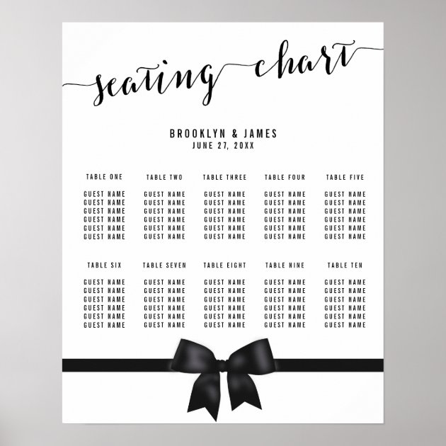 Black Bow Wedding Seating Chart Poster 16x20