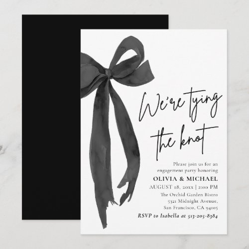 Black Bow We're Tying The Knot Engagement Party Invitation