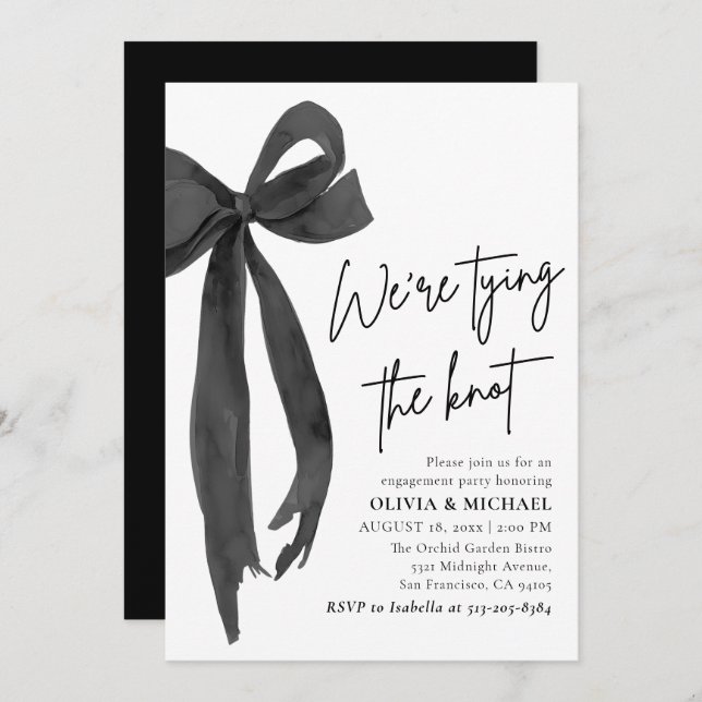 Black Bow We're Tying The Knot Engagement Party Invitation (Front/Back)