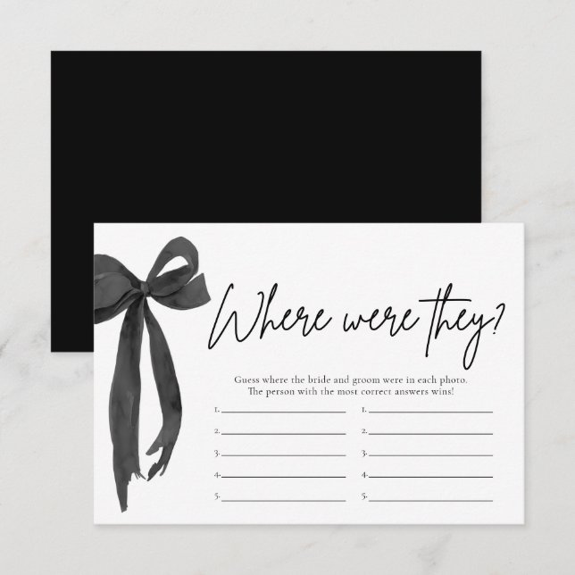 Black Bow Where Were They Bridal Shower Game Invitation (Front/Back)