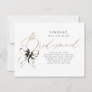 Black Bow Whimsical Modern Bridesmaid Proposal Invitation