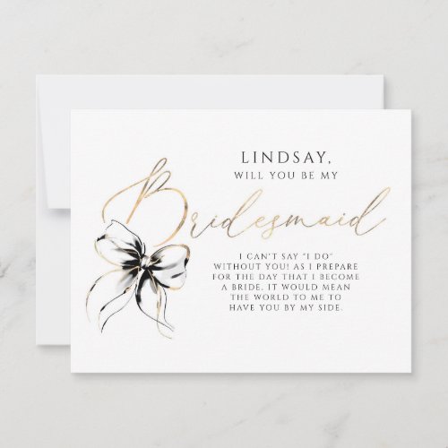 Black Bow Whimsical Modern Bridesmaid Proposal