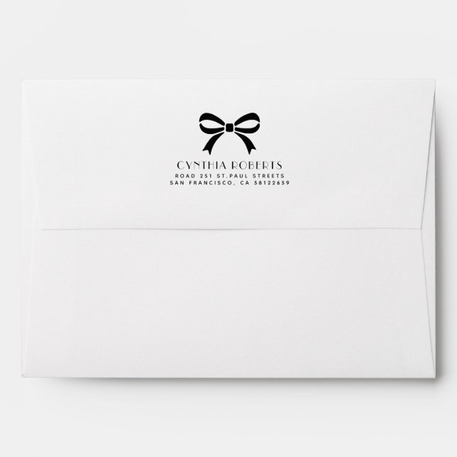 Black Bow Whimsical Modern Elegant Chic Envelope (Back (Top Flap))