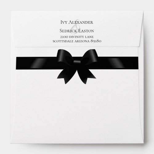 Black Bow  White Classic Square Wedding Envelope