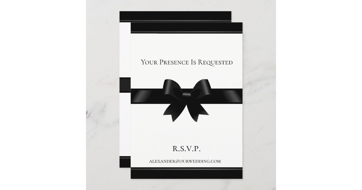 Black Bow & White Classic Wedding Invitation | Zazzle