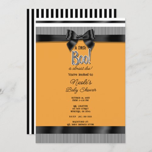 Black Bow White Orange Halloween Baby Shower Invitation