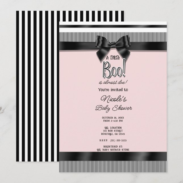 Black Bow White Pink Halloween Baby Shower Invitation (Front/Back)
