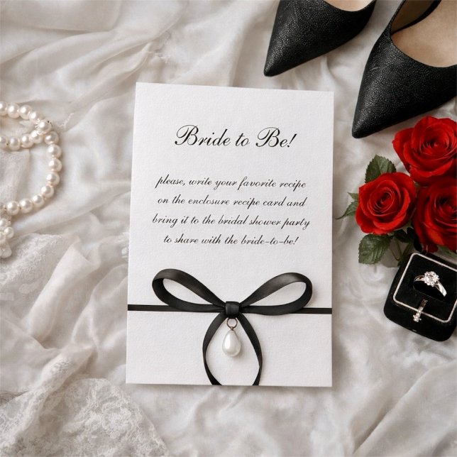 Black Bow With Pearl Old Money Style Bridal Shower Enclosure Card (Black Bow With Pearl Old Money Style Bridal Shower Enclosure Card)