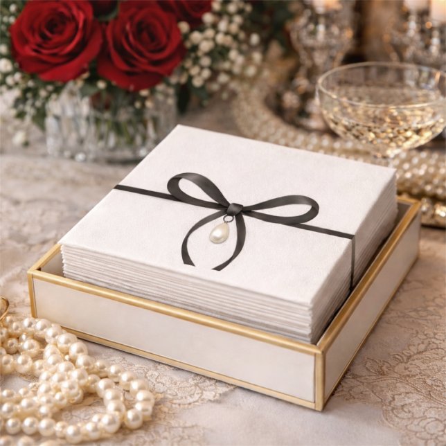 Black Bow With Pearl Old Money Style Bridal Shower Napkins (Black Bow With Pearl Old Money Style Bridal Shower Napkins!)