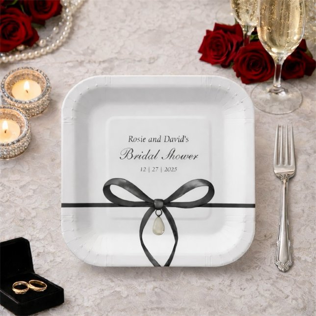 Black Bow With Pearl Old Money Style Bridal Shower Paper Plates (Black Bow With Pearl Old Money Style Bridal Shower Paper Plates
)