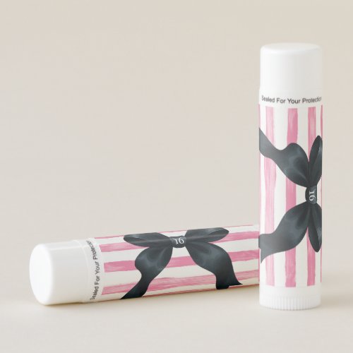 Black Bow with Pink White Stripe Party Favor Lip Balm