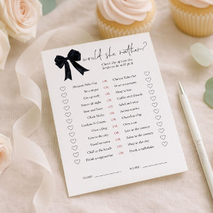 Black Bow Would She Rather Bridal Shower Game Card