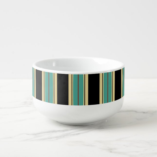 Black Bowl with Blue, Beige & Brown Accents (Front)
