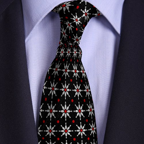 Black Bowling Pin Flower Pattern Neck Tie