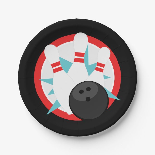 Black Bowling Pin Paper Plates (Front)