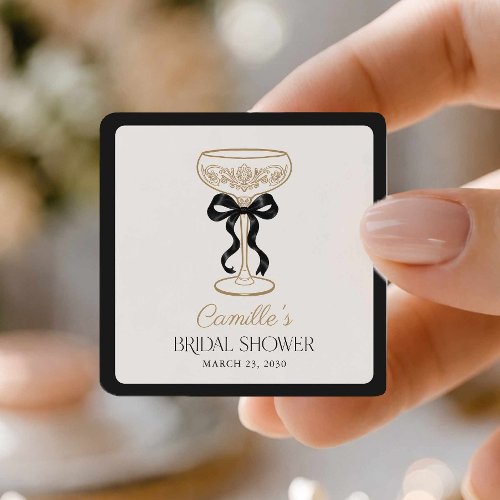 Black Bows and Champagne Bridal Shower Square Sticker