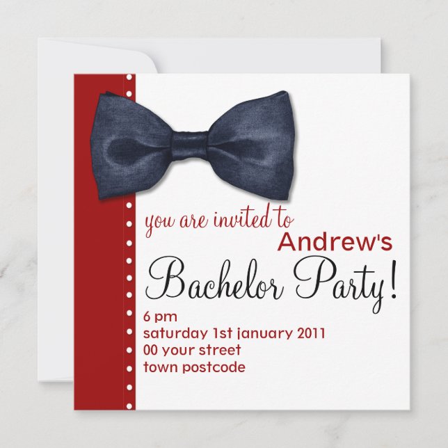 Black BowTie Bachelor Party Invitation (Front)