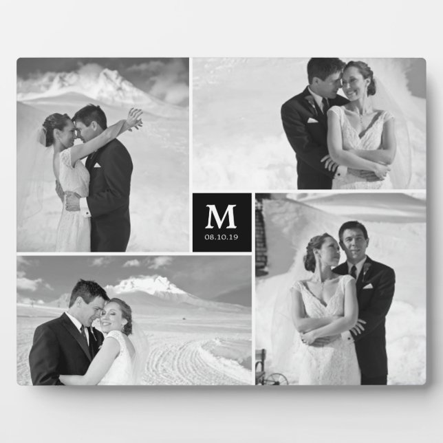 Black Box Timeless Monogram Wedding Photo Easel Plaque (Front)