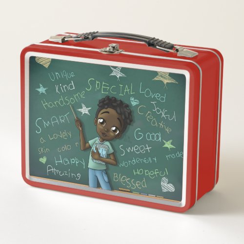 Black Boy and Positive Words Metal Lunch Box