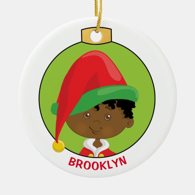 Black Boy Elf Ceramic Ornament (Front)