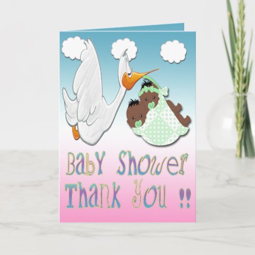 Black Boy  Girl Twins Baby Shower Thank You card