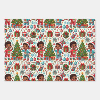 Black Boy Holiday Joy Gift Wrapping Wrapping Paper Sheets