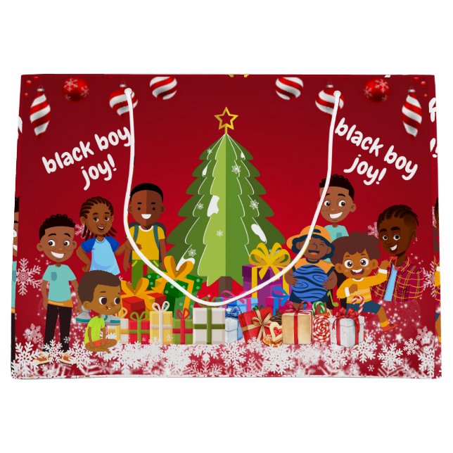 Black Boy Joy Christmas Large Gift Bag (Front)