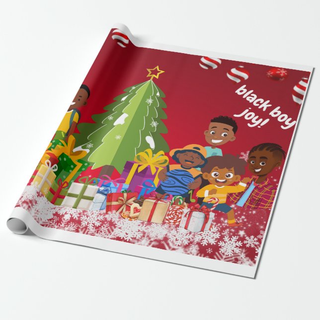 Black Boy Joy Christmas Wrapping Paper (Unrolled)