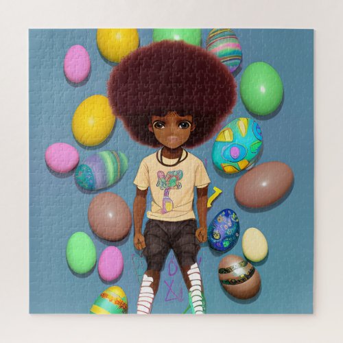 Black Boy Melanin Bruh Easter Egg Hunt Basket Jigsaw Puzzle