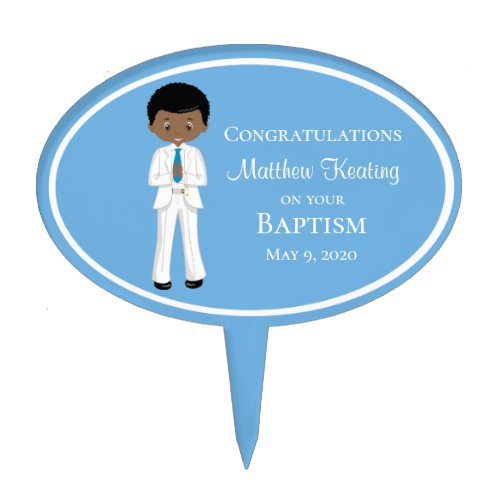 Black Boy Personalized Baptism Cake Topper