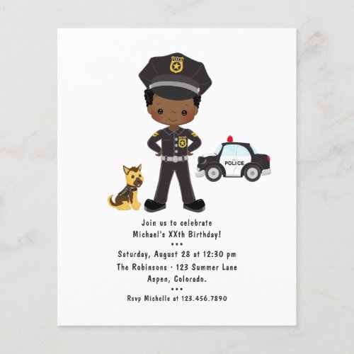 Black Boy Police Officer Party Birthday Party Flyer