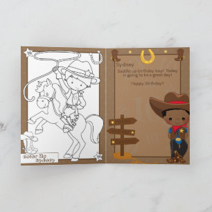 Black Boys Cowboy Coloring Page Happy Birthday Card