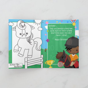 Black Boys Equestrian Coloring Page Birthday Card