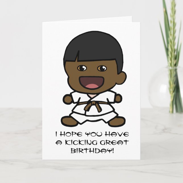 Black Boy's Karate Birthday Card (Front)