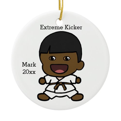 Black Boy's Karate Christmas Ornament