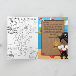 Black Boys Pirate Captain Color Me Happy Birthday Card
