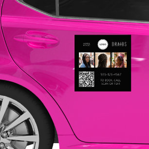 Black Braiding Salon 3-Photo QR Code Car Magnet