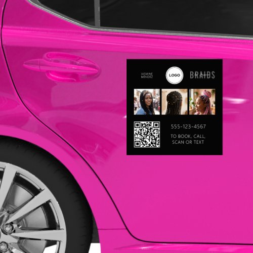 Black Braiding Salon 3-Photo QR Code Car Magnet