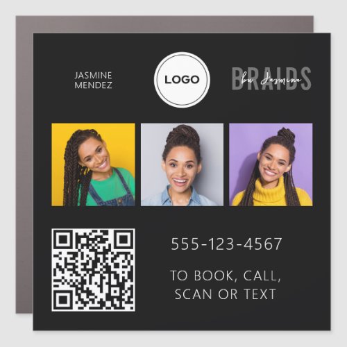Black Braiding Salon 3-Photo QR Code Car Magnet