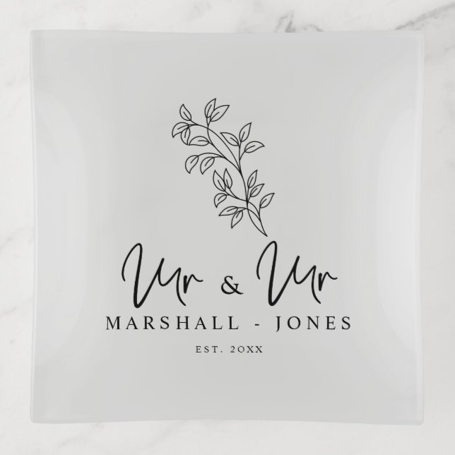 Black Branches & Leaves MR & MR Gay Quote Trinket Tray (Front)