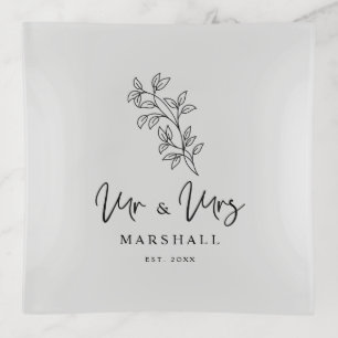 Black Branches & Leaves MR & MRS Quote Trinket Tray
