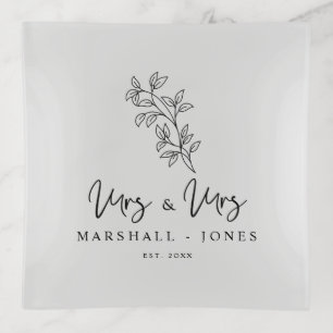 Black Branches & Leaves MRS MRS Lesbian Wedding Trinket Tray