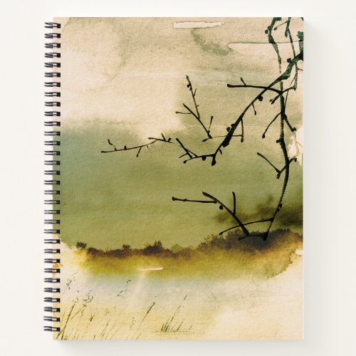 Black branches muted Japanese watercolor landscape Notebook