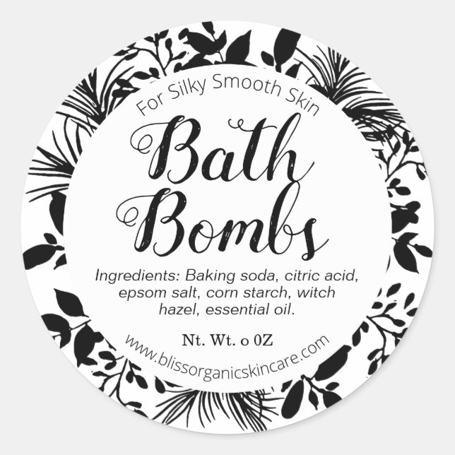 Black Branches on White Fizzy Bath Bomb Classic Round Sticker (Front)