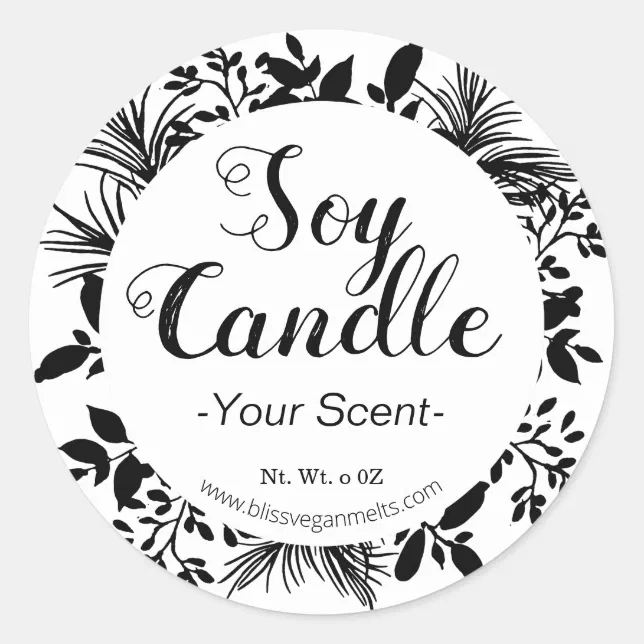 Black Branches On White Scented Soy Wax Candle Classic Round Sticker ...