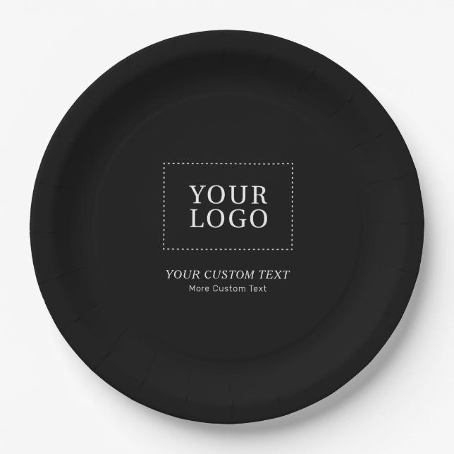 Black Branded Custom Business Logo Promotional Paper Plates (Front)